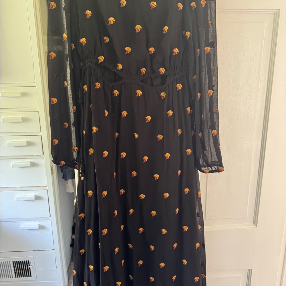 FARM Rio Black V-Neck Long Sleeve Sundress